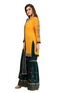 Trendmalls Ensemble de costumes Salwar avec broderie Georgette pour femme Kurta Sharara avec Dupatta (G58-Yellow) - Product Image 2