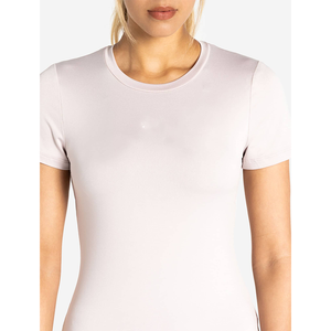 Camiseta elástica de longitud completa transpirable gris claro para mujer, camiseta de manga corta con cuello redondo de diseñador y camiseta de entrenamiento para gimnasio y Yoga - Product Image 2