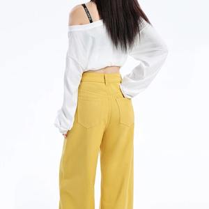 Pantalon en denim délavé bleu personnalisé OEM pour femmes jambe droite patch étoile détail bas stretch jean cargo Hip Hop respirant pour - Product Image 5