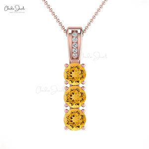 Authentique 14K Bijoux En Or Véritable Mignon Délicat Charme Pendentif Collier Jaune Citrine Câble Chaîne En Gros Cadeau D'anniversaire - Product Image 1