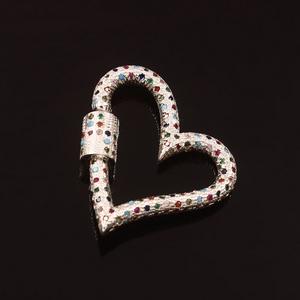 <b>Heart</b> Shape Carabiner Lock 925 <b>Sterling</b> <b>Silver</b> Rhodium & Gold Plated Claw Setting Multi-Color CZ - Product Image 3