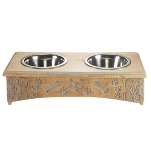 Diseño grabado, comedero doble de madera elevado para perros, cuencos elevados para comida de mascotas para perros y gatos para Alimentación de Mascotas - Product Image 2