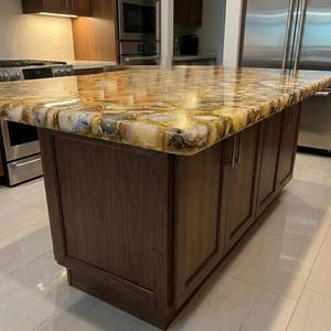 Plateau de table en marbre naturel pour maison en pierre, mur de fond en marbre, plan de travail de cuisine translucide, dalle de pierre en agate marron - Product Image 3