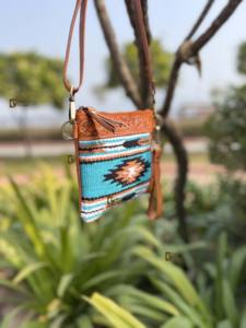 Aztec Western Style Women's Designer Leather Sling Handbag Multi-Use Handtooled Zipper Closure Letter Saddle <b>Blanket</b> Style Purse - Product Image 3