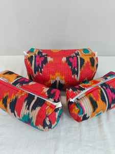 3-Piece Cotton Ikat Print <b>Makeup</b> <b>Bag</b> Set with Zipper Closure Lightweight Travel Organizer for Toiletries - Product Image 3