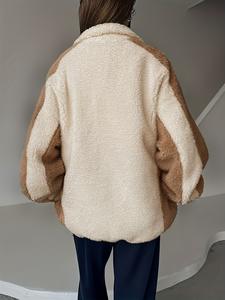 Sweat-shirts à fermeture éclair en laine d'agneau tricotée pour femmes, écologiques, respirants, tendance, deux couleurs, automne-hiver, couleur contrastée - Product Image 5