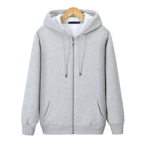 100% Cotton Heavyweight <b>Fleece</b> Pullover Hoodie for Men and Women Unisex Warm Winter Blank Hoodie with Full Zip Up and Drawstring - Product Image 5