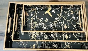 Plateau de service en bois d'acacia, plateau artisanal en bois et en meena personnalisé pour la décoration de la maison, ensemble de plateaux carrés, plateaux en bois en gros - Product Image 5