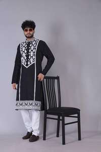 <b>Men's</b> Stylish Designer Eid Collection Work Embroidery <b>Kurta</b> Pajama 2024 Wedding Silk <b>Kurta</b> Payjama for Eid Special Occasions - Product Image 6