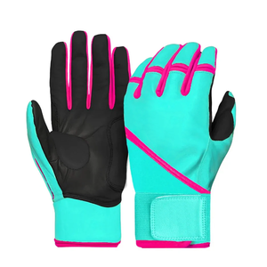 Guantes de bateo de béisbol con puños largos de cuero de vaca azul brillante y amarillo de color y diseño personalizados de calidad superior - Product Image 4