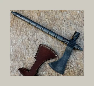 Handmade Custom Damascus Steel Axe with High Quality <b>Leather</b> Sheath Viking Survival Axe with Sharp Blade Scl Type Axe Head - Product Image 6