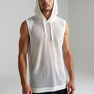 เสื้อตาข่ายมีฮู้ดสำหรับผู้ชาย, เสื้อแขนกุดตาข่ายแบบสวมหัวสำหรับออกกำลังกายเพาะกาย - Product Image 2