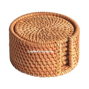 Handmade Woven Rattan Tea Coaster Sets With Holder Designer Coaster for Drinking Mug <b>Glass</b> Tea Cup Mats and Pads <b>Placemats</b> - Product Image 1