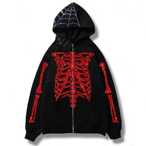 Sudadera con capucha de peso pesado para hombre personalizada fabricante pulóver ropa de calle con cremallera completa serigrafía sudaderas con capucha de esqueleto de gran tamaño - Product Image 2