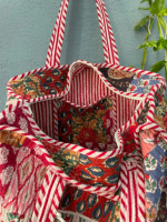 Sac fourre-tout en coton matelassé fait main avec fermeture éclair, motif imprimé en blocs été/automne, cadeau personnalisé pour elle