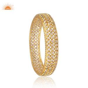 Bracelet jonc en argent sterling 925 plaqué or avec zircon perlé, look unique, pour femmes et filles, pour les fêtes et les occasions - Product Image 3