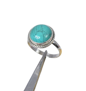 ทองแดงสีฟ้าเทอร์ควอยซ์ 925 เงินสเตอร์ลิงทรงกลมแหวนพลอยเดือนธันวาคม Birthstone วงแหวนที่เรียบง่ายของขวัญสําหรับวันครบรอบ - Product Image 1