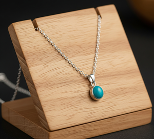 <b>Top</b> Grade 925 Sterling <b>Silver</b> Dainty <b>Chain</b> Bohemian Natural Turquoise Oval Shape Pendant Healing Crystal Fashion Pendants Gift - Product Image 1