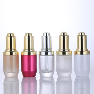 Flacon compte-gouttes en verre blanc mat de 30 ml avec <span class=keywords><strong>bouton</strong></span> poussoir, flacon d'huile essentielle <span class=keywords><strong>rouge</strong></span> givré de 1 oz avec compte-gouttes doré - Product Image 2