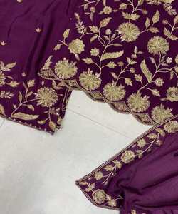 RICH LOOK CHINON SECUENCIA BORDADO TRABAJO TOP PALAZZO CON DUPATTA FESTIVE WEAR PRECIO AL POR MAYOR ROPA ÉTNICA DISEÑADOR PÚRPURA - Product Image 5