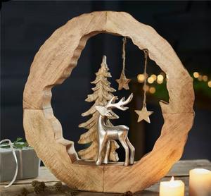 ของประดับตกแต่งโต๊ะคริสต์มาสไม้สไตล์โมเดิร์น รูปทรงสัตว์ที่สวยงาม พร้อมใบไม้สีเขียวสำหรับฤดูหนาว - Product Image 3