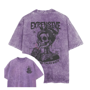 เสื้อยืดผ้าฝ้าย100% โอเวอร์ไซส์สำหรับผู้ชายเสื้อแนวสตรีทแวร์ฟอกสีแบบวินเทจ - Product Image 3