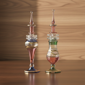 ZAHEREEN LW56 - Botella de Perfume de Vidrio Soplado a Mano con Arte Folclórico Egipcio, 15 ml, Frasco Decorativo para Aceites Esenciales, Filigrana Dorada Artesanal - Product Image 1