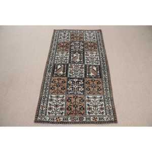 Vintage Accent Rug 0.3x6.5 ft, Turkish <b>Brown</b> Floral <b>Wool</b> Rug - Product Image 1