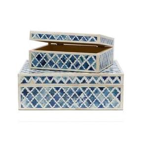 Juego de caja de joyero con incrustaciones de hueso personalizadas hechas a mano de lujo de alta calidad para regalos de boda Almacenamiento de joyas incluye 2 cajas con incrustaciones de hueso - Product Image 1