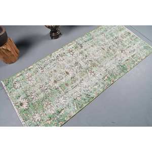 Alfombra de lana blanca y verde de 2,6x6 pies vintage, alfombra clásica turca de gran área rectangular para pasillo, patrón abstracto, modelo de respaldo de látex, alfombra para habitación - Product Image 2