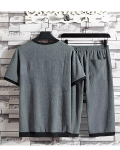 New Arrival Men's Textured <b>T</b>-Shirt & Shorts Set Casual Summer 2 Piece Outfit OEM Custom Streetwear Breathable Lounge Wear <b>Tracks</b> - Product Image 5