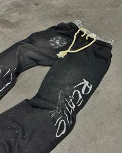 Pantalon personnalisé vintage lourd délavé à l'acide 100% coton pour hommes avec imprimé strass Baggy à jambes larges surdimensionnées en détresse - Product Image 4