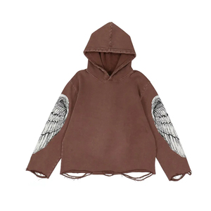 Accepter logo personnalisé sweat à capuche oversize lavé à l'acide en détresse avec bas coupé vintage ourlet brut sweats à capuche courts hommes - Product Image 1