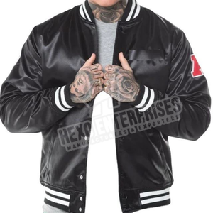 Blousons bombardiers en satin de haute qualité pour hommes Offre Spéciale veste universitaire de style universitaire à capuche de couleur unie pour hommes - Product Image 1