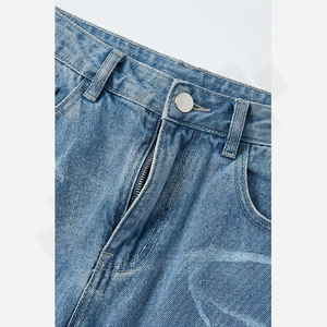 กางเกงยีนส์ทรงตรงสไตล์วินเทจสำหรับผู้ชาย แบรนด์ Baggy Streetwear ทรงหลวม ขาตรง แบบซ้อน  ขายส่ง รับสั่งทำลายปะติด - Product Image 4