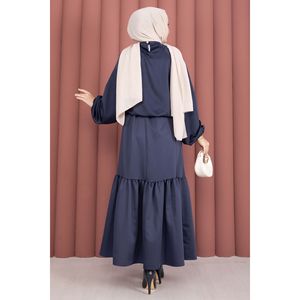 Conjunto de Dos Piezas de Satén Azul Marino para Mujer con Falda Estampada Sin Cuello, Tallas XS-XXL Disponibles - Product Image 5