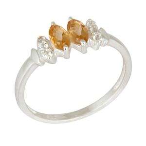 Marquesa-anillo solitario de Plata de Ley 925 con citrino y topacio, joyería fina - Product Image 1