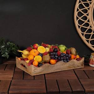 Versatile Use <b>Coffee</b> and tea serving tray with handles <b>Vintage</b> wooden tray with handles Wood serving tray for <b>coffee</b> <b>table</b> - Product Image 3