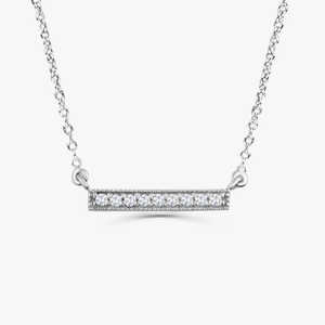 Collar de barra de diamante para mujer, colgante de oro sólido amarillo de 14k con ajuste de Micro pavé, collar de uso diario de último diseño bonito para mujer - Product Image 3
