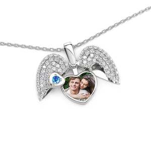 Jeulia Personalized <b>Heart</b> Photo <b>Locket</b> Necklace in Sterling Silver with Zircon Birthstone - Product Image 5