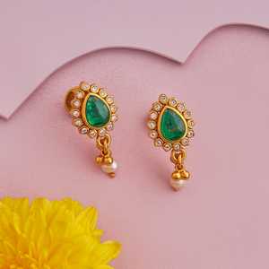 ต่างหูทรงหยดน้ำสไตล์วินเทจประดับทับทิมพร้อมเคลือบสแตนเลส/ทองเหลือง - Product Image 5