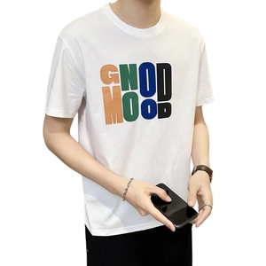 Camiseta Personalizada con Estampado de Letras para Hombre, Holgada, de Algodón y Elastano, Tejida, Bordada, Antiarrugas, Estilo Urbano, Gráfica, Suave, No Tejida - Product Image 3