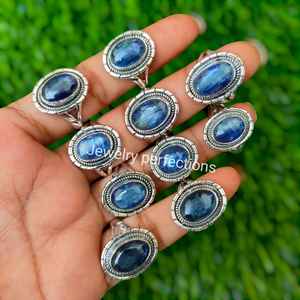 แหวนชุบเงิน kyanite สเตอร์ลิงธรรมชาติเครื่องประดับอัญมณีแฟชั่นทองเหลืองสำหรับงานเลี้ยงของขวัญกันน้ำ - Product Image 2