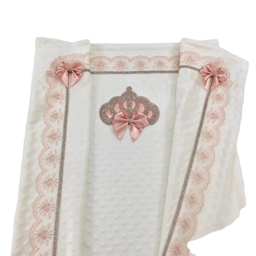 Wholesale Custom Bamboo Swaddle Blankets Newborn New Design Soft Accessories Cotton Fabric Knitted Laced Blush Baby Blanket