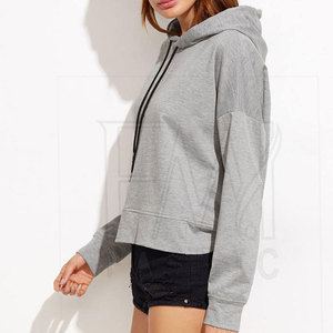 Sudadera con capucha recortada de jersey liso para mujer, sudaderas con capucha de manga larga para sudaderas con capucha de color personalizado con capucha informal - Product Image 5