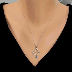 Collar de Oro de 14K con Ojo Turco y Mariposa, Circonita Blanca, Plata de Ley 925, Bañado en Rodio, Cadena de Caja, Engaste de Bisel, Incrustación de Piedra Blanca - Product Image 1
