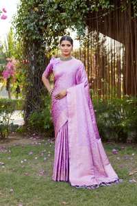 Último traje de diseñador Estilo moderno Alta demanda Satén Seda Saree Premium Trabajo manual Mujer Fabricación de moda de la India - Product Image 3