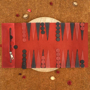 Juego de Backgammon de Cuero Plegable y Ecológico de MORGANS INDUSTRIES con Bolsas para Dados, en Colores Marrón, Azul, Verde y Rojo, Juego Familiar - Product Image 2