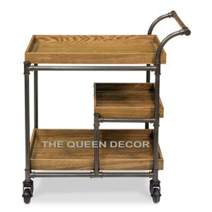 Chariot de service en métal au design antique de qualité supérieure avec finition dorée aux détails uniques pour servir des boissons et des desserts - Product Image 2