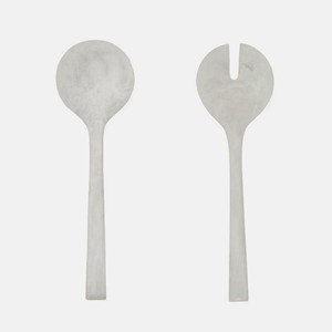 Small White Salad Server <b>Set</b> Natural Wooden with 2 Turners Sustainable Handmade <b>Utensils</b> Freezer Safe - Product Image 1